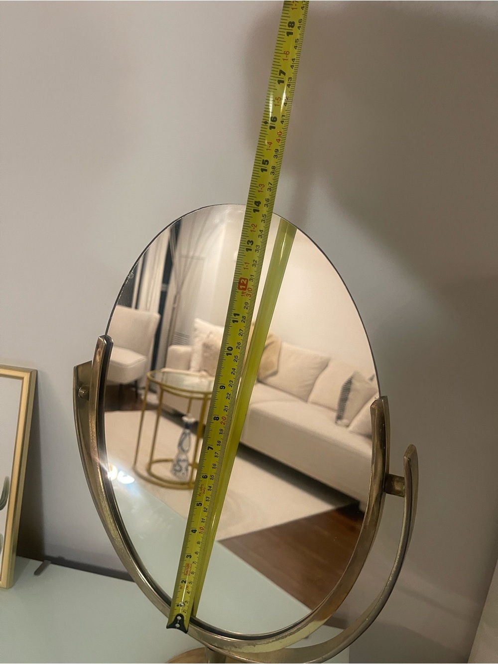 Brass Finish Oval Vanity Mirror - Gold - Picture 8 of 9